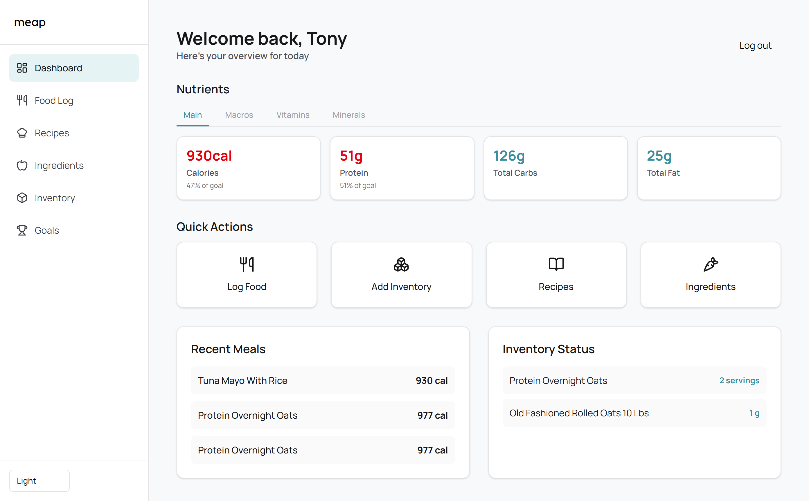 Screenshot of Prep app