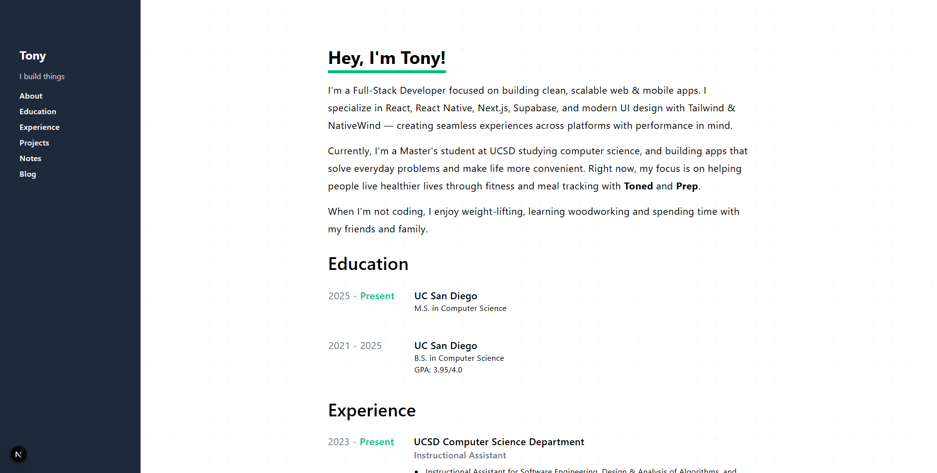 Screenshot of Personal Website